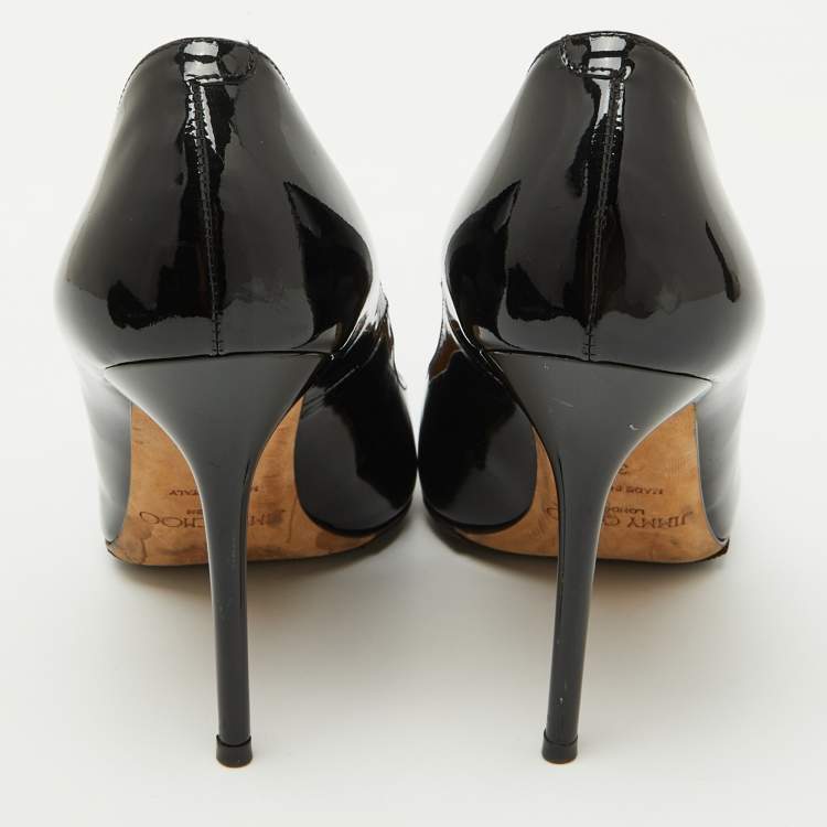 Pre Owned Jimmy Choo Black Patent Leather Romy Pointed Toe Pumps Size 38