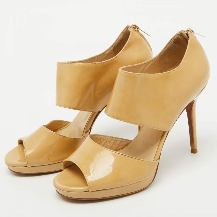 Pre Owned Jimmy Choo Beige Patent Leather Open Toe Pumps Size 40