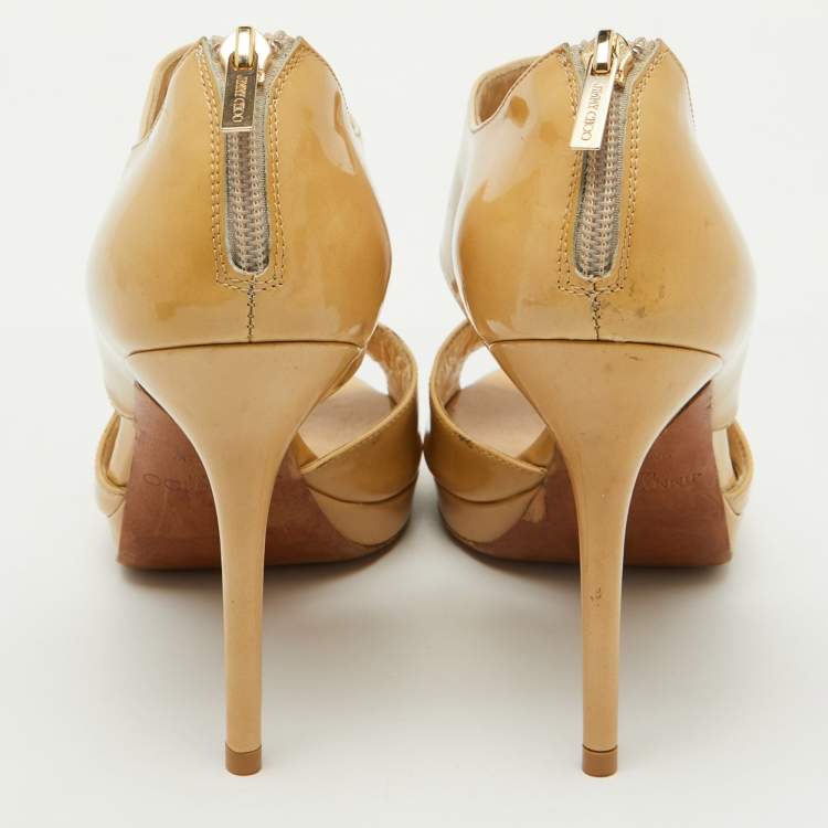 Pre Owned Jimmy Choo Beige Patent Leather Open Toe Pumps Size 40