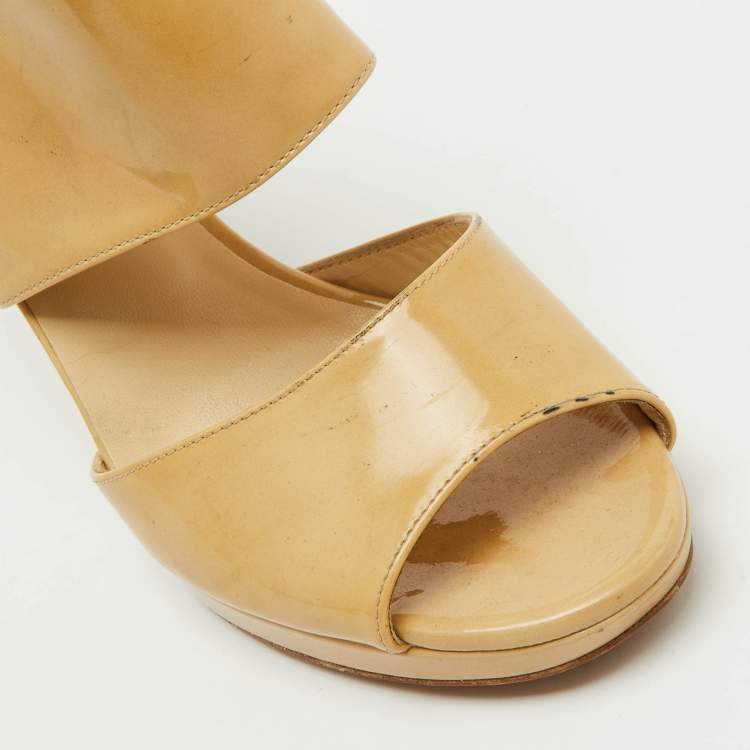 Pre Owned Jimmy Choo Beige Patent Leather Open Toe Pumps Size 40