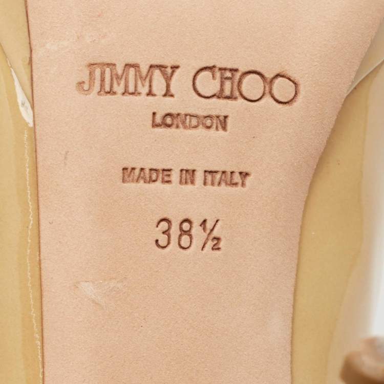 Pre Owned Jimmy Choo Beige Patent Leather Platform Pumps Size 38.5