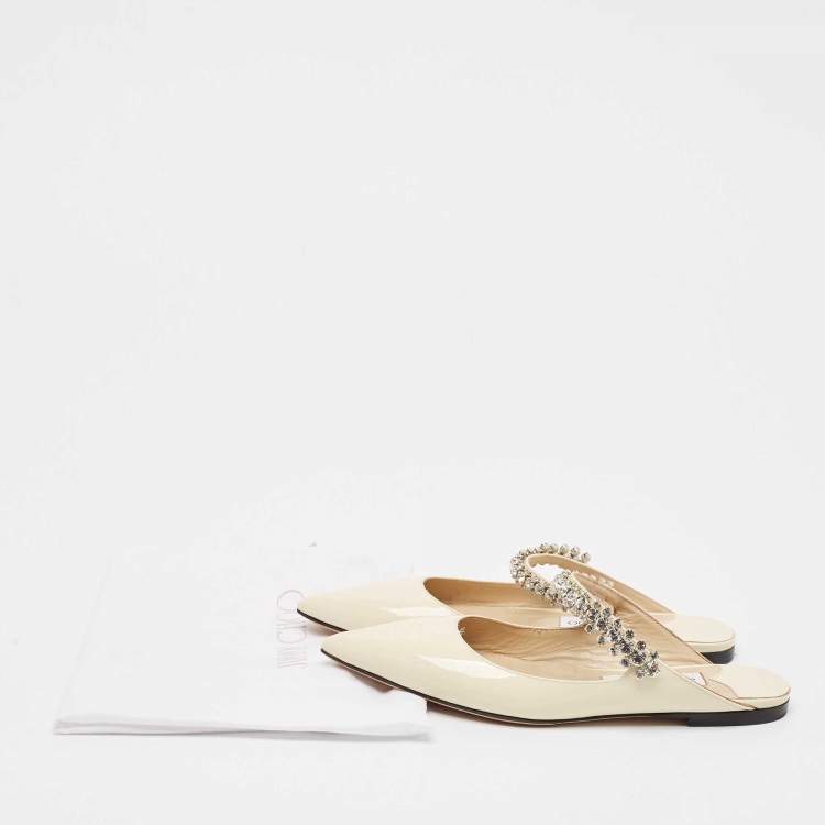 Pre Owned Jimmy Choo Cream Patent Leather Bing 65 Crystal Embellished Mule Size 36