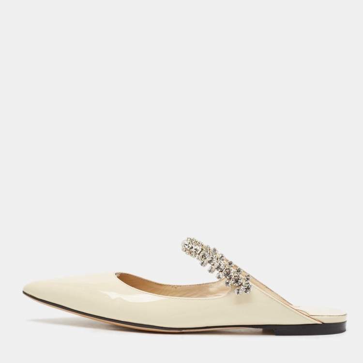 Pre Owned Jimmy Choo Cream Patent Leather Bing 65 Crystal Embellished Mule Size 36