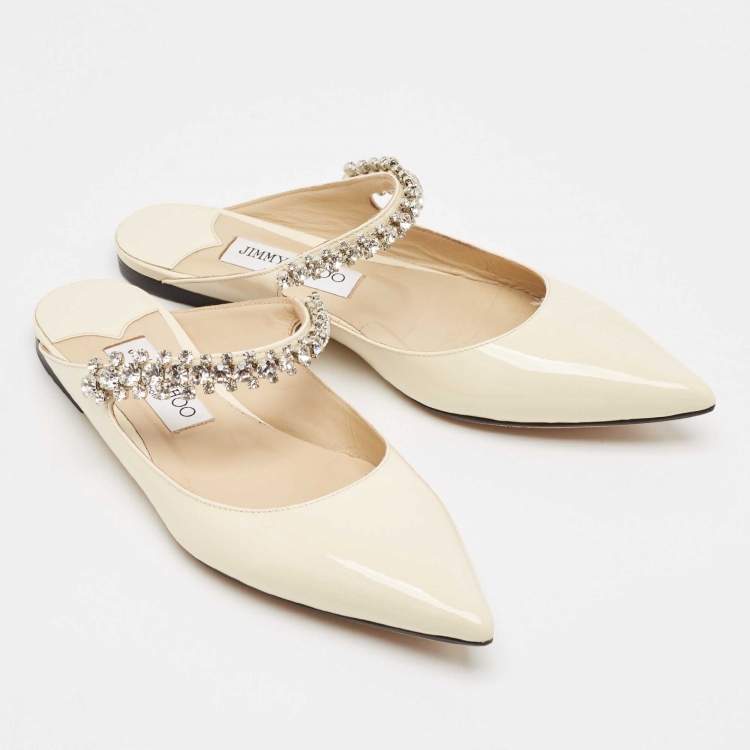 Pre Owned Jimmy Choo Cream Patent Leather Bing 65 Crystal Embellished Mule Size 36