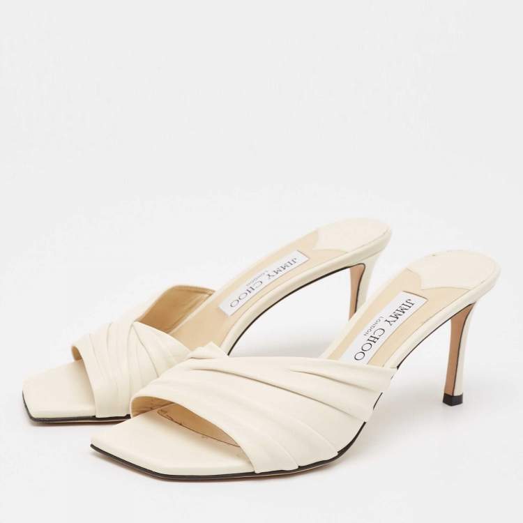 Pre Owned Jimmy Choo Cream Leather Slide Sandals Size 37
