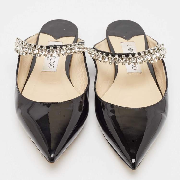 Pre Owned Jimmy Choo Black Patent Leather Bing Flat Mules Size 36