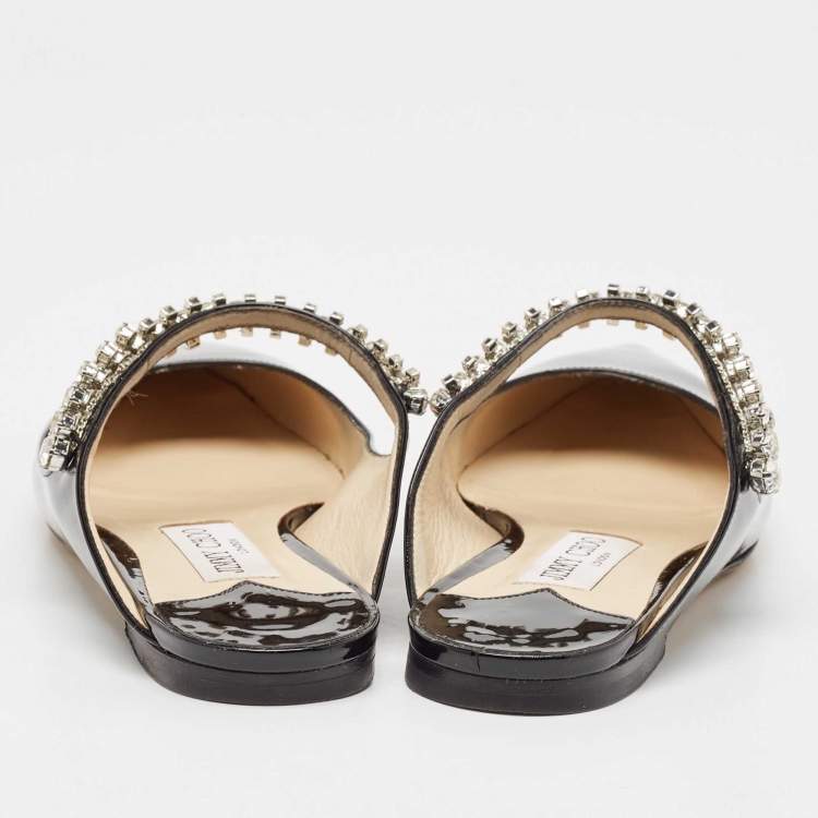 Pre Owned Jimmy Choo Black Patent Leather Bing Flat Mules Size 36