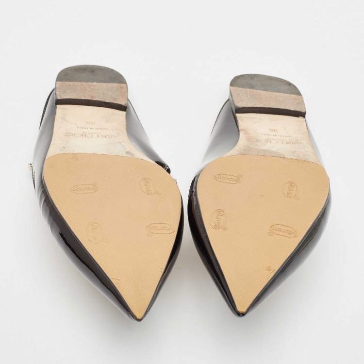 Pre Owned Jimmy Choo Black Patent Leather Bing Flat Mules Size 36