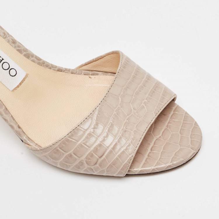 Pre Owned Jimmy Choo Grey Croc Embossed Leather Stacey Slide Sandals Size 37