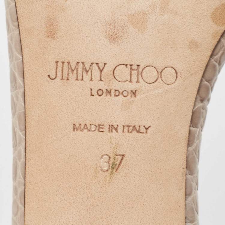 Pre Owned Jimmy Choo Grey Croc Embossed Leather Stacey Slide Sandals Size 37