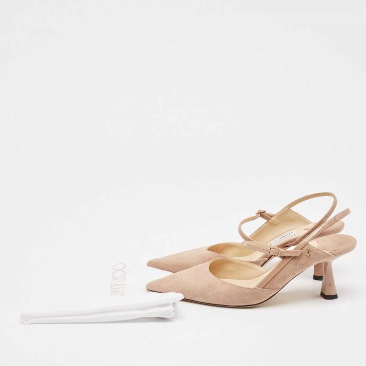Pre Owned Jimmy Choo Beige Patent Leather and Suede Ray 100 Pumps Size 37