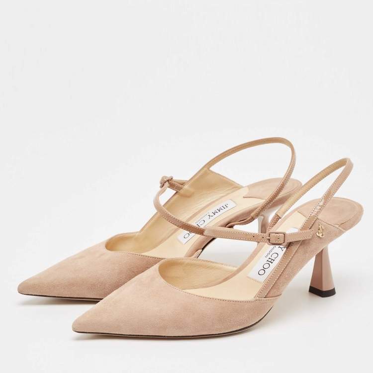 Pre Owned Jimmy Choo Beige Patent Leather and Suede Ray 100 Pumps Size 37