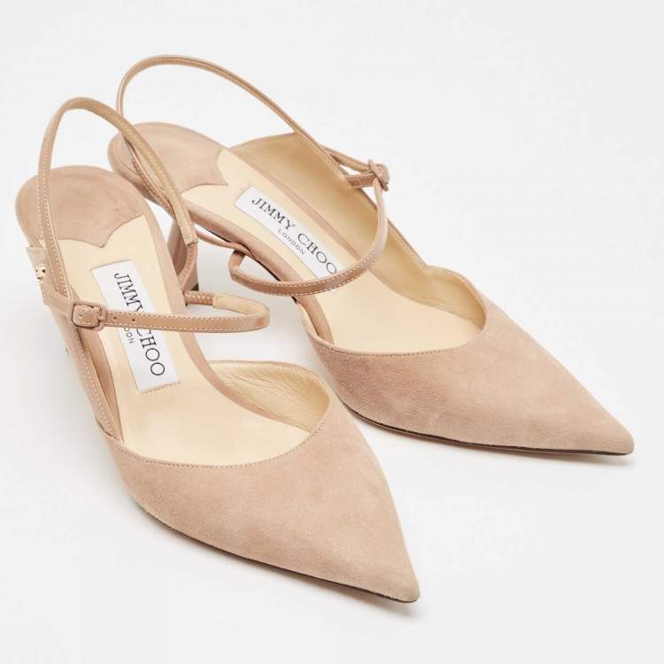 Pre Owned Jimmy Choo Beige Patent Leather and Suede Ray 100 Pumps Size 37