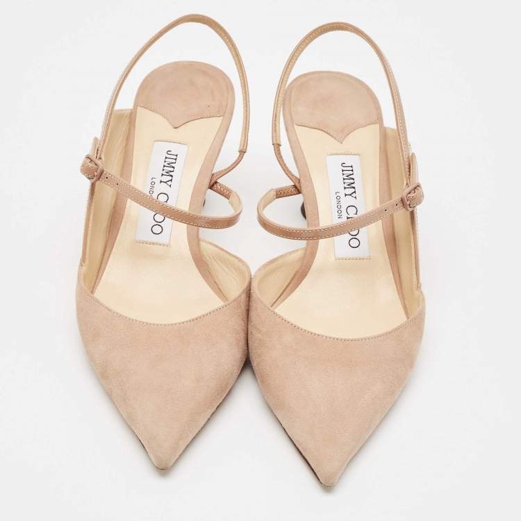 Pre Owned Jimmy Choo Beige Patent Leather and Suede Ray 100 Pumps Size 37