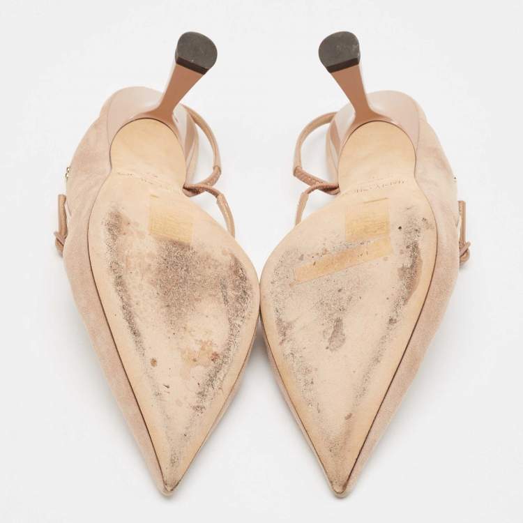 Pre Owned Jimmy Choo Beige Patent Leather and Suede Ray 100 Pumps Size 37