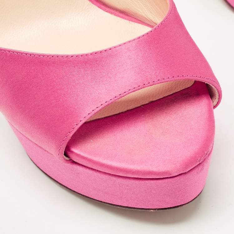 Pre Owned Jimmy Choo Pink Satin Ankle Strap Platform Sandals Size 37.5