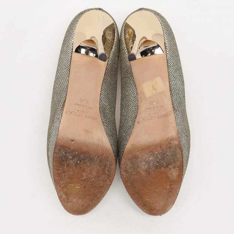 Pre Owned Jimmy Choo Gold Coarse Glitter Eros Platform Pumps Size 39.5