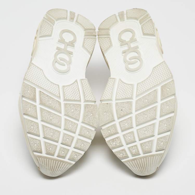 Pre Owned Jimmy Choo White/Beige Mesh and Suede Raine Sneakers Size 40