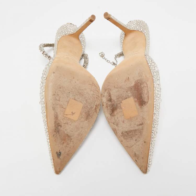 مملوكة مسبقًا Jimmy Choo Gold Satin Crystal Embellished Saeda Pumps Size 40