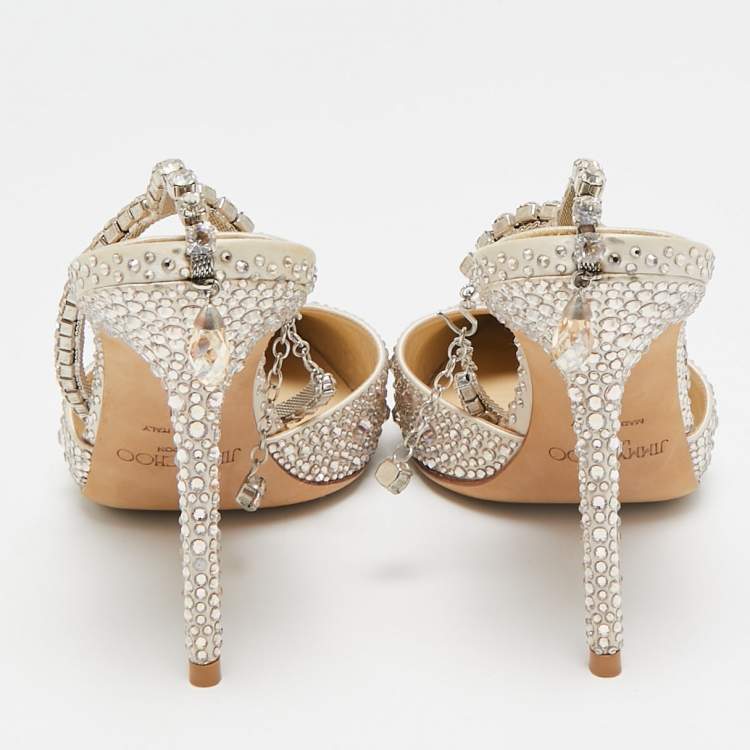 مملوكة مسبقًا Jimmy Choo Gold Satin Crystal Embellished Saeda Pumps Size 40