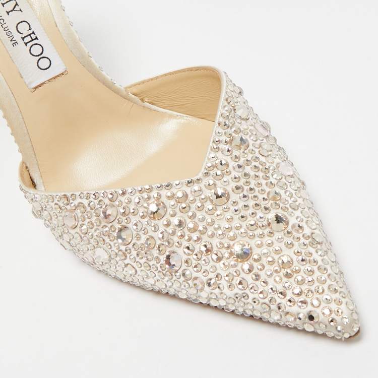 مملوكة مسبقًا Jimmy Choo Gold Satin Crystal Embellished Saeda Pumps Size 40