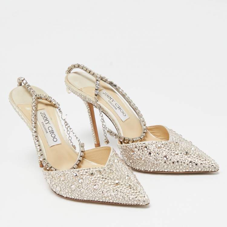 مملوكة مسبقًا Jimmy Choo Gold Satin Crystal Embellished Saeda Pumps Size 40