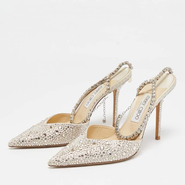 مملوكة مسبقًا Jimmy Choo Gold Satin Crystal Embellished Saeda Pumps Size 40