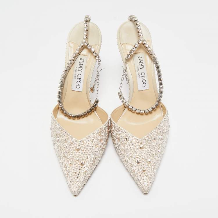 مملوكة مسبقًا Jimmy Choo Gold Satin Crystal Embellished Saeda Pumps Size 40