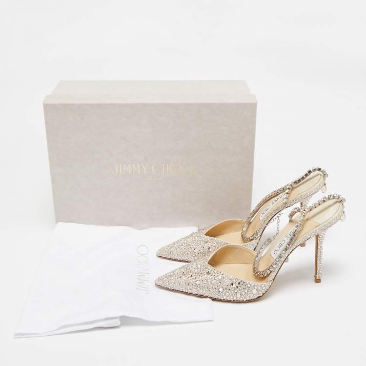 مملوكة مسبقًا Jimmy Choo Gold Satin Crystal Embellished Saeda Pumps Size 40