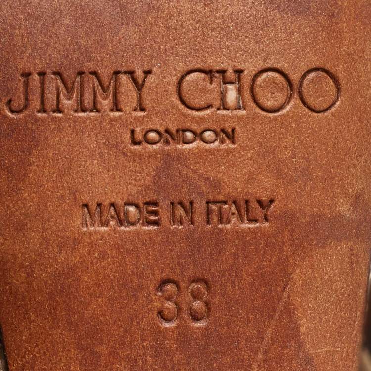 Pre Owned Jimmy Choo Beige/Brown Watersnake Leather Cosmic Volume Platform Pumps Size 38