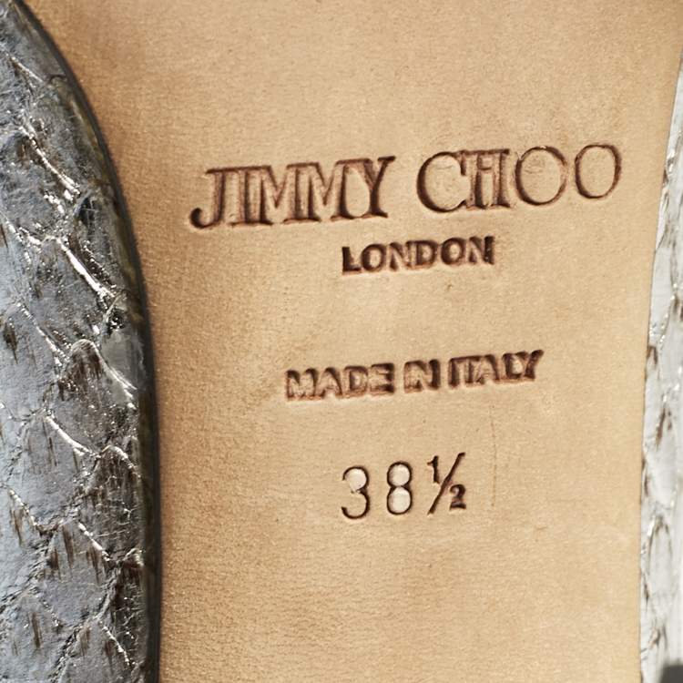 Pre Owned Jimmy Choo Silver Python Embossed Leather Mary Jane Pumps Size 38.5