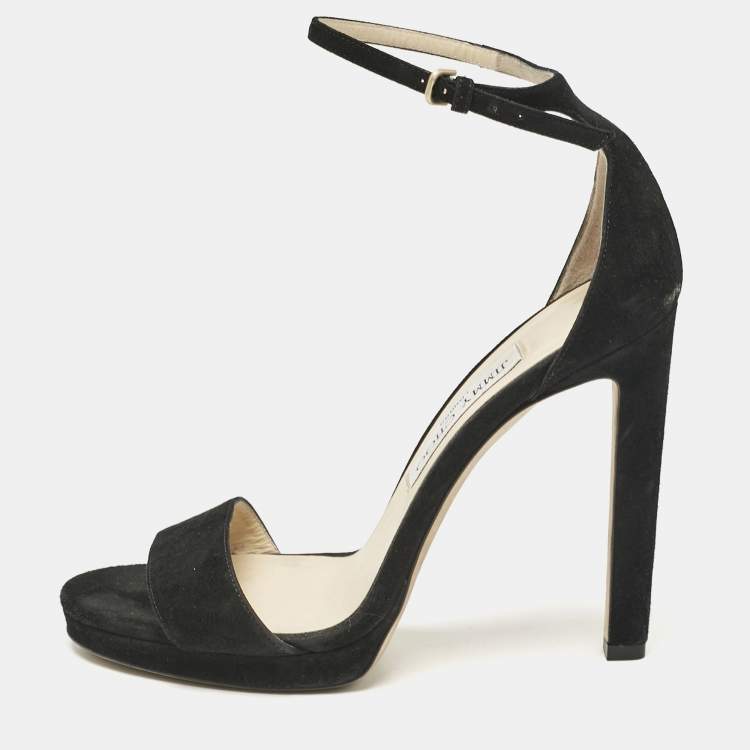 Pre Owned Jimmy Choo Black Suede Misty Ankle Strap Sandals Size 38