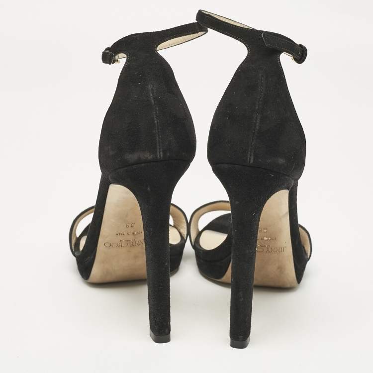 Pre Owned Jimmy Choo Black Suede Misty Ankle Strap Sandals Size 38