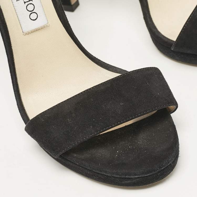 Pre Owned Jimmy Choo Black Suede Misty Ankle Strap Sandals Size 38