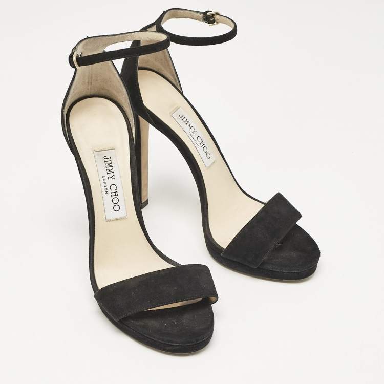 Pre Owned Jimmy Choo Black Suede Misty Ankle Strap Sandals Size 38