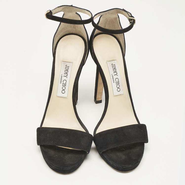 Pre Owned Jimmy Choo Black Suede Misty Ankle Strap Sandals Size 38