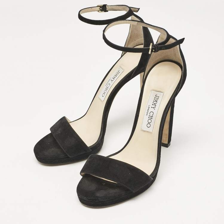 Pre Owned Jimmy Choo Black Suede Misty Ankle Strap Sandals Size 38