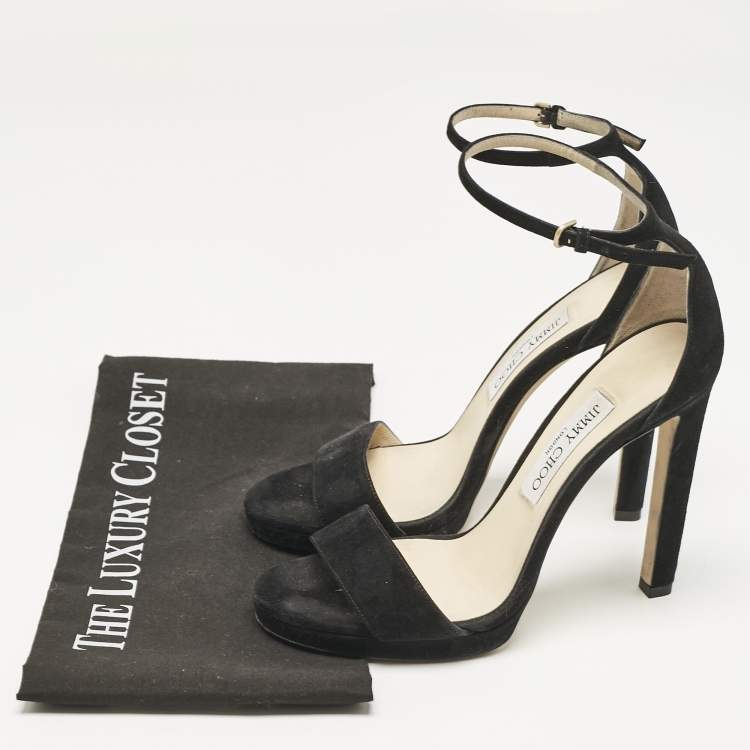 Pre Owned Jimmy Choo Black Suede Misty Ankle Strap Sandals Size 38