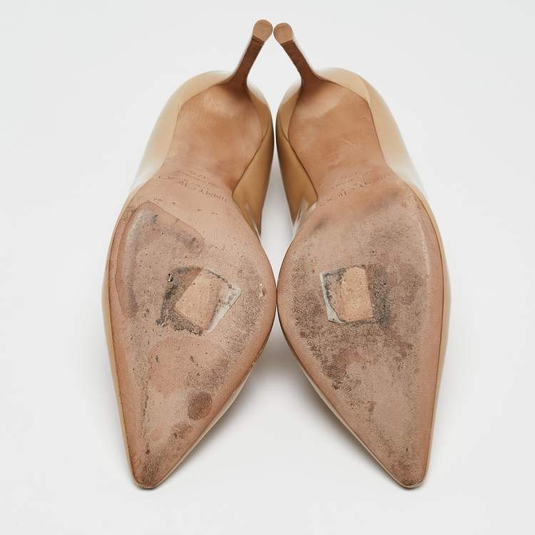 Pre Owned Jimmy Choo Beige Patent Leather Romy Pointed Toe Pumps Size 37.5