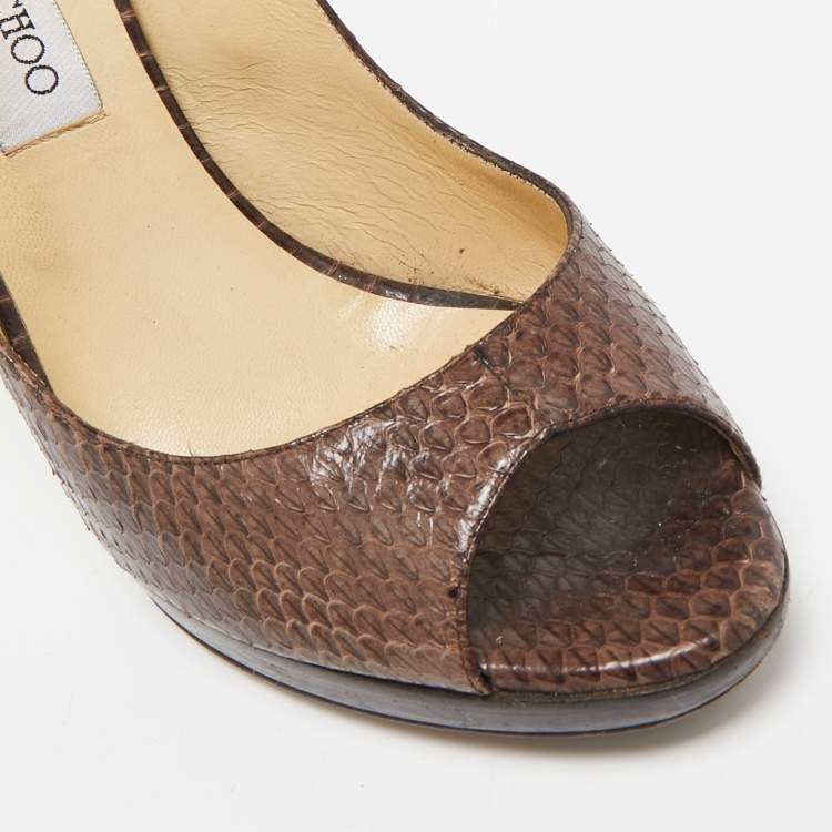 Pre Owned Jimmy Choo Brown Python Leather Peep Toe Pumps Size 41