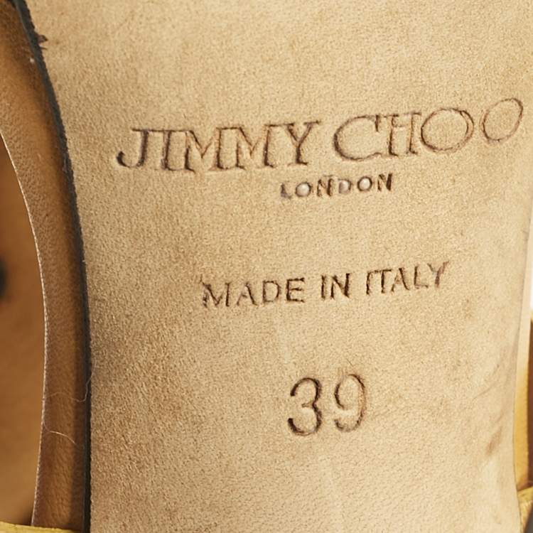 Pre Owned Jimmy Choo Mustard Yellow Studded Leather Cage Sandals Size 39