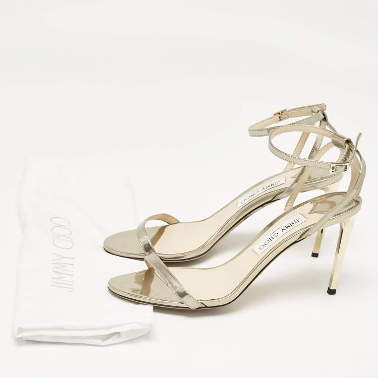 Pre Owned Jimmy Choo Gold Leather Minny Ankle Strap Sandals Size 40