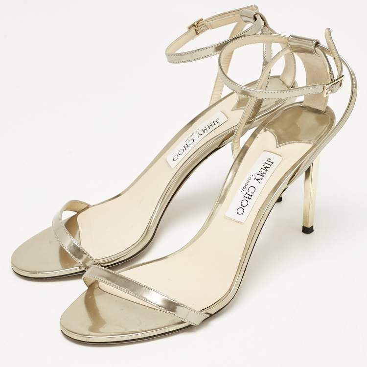 Pre Owned Jimmy Choo Gold Leather Minny Ankle Strap Sandals Size 40