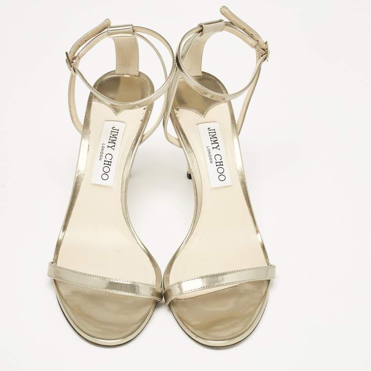 Pre Owned Jimmy Choo Gold Leather Minny Ankle Strap Sandals Size 40
