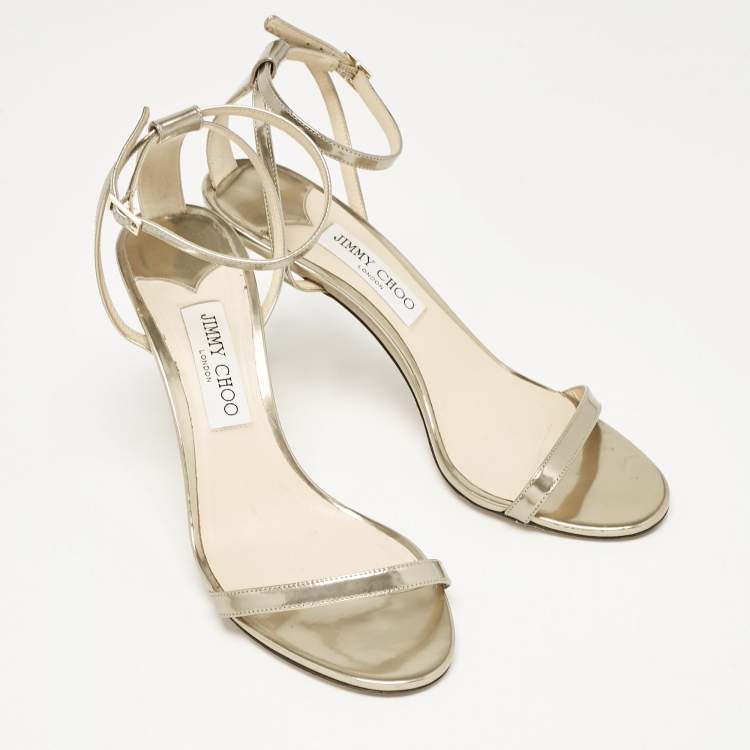 Pre Owned Jimmy Choo Gold Leather Minny Ankle Strap Sandals Size 40