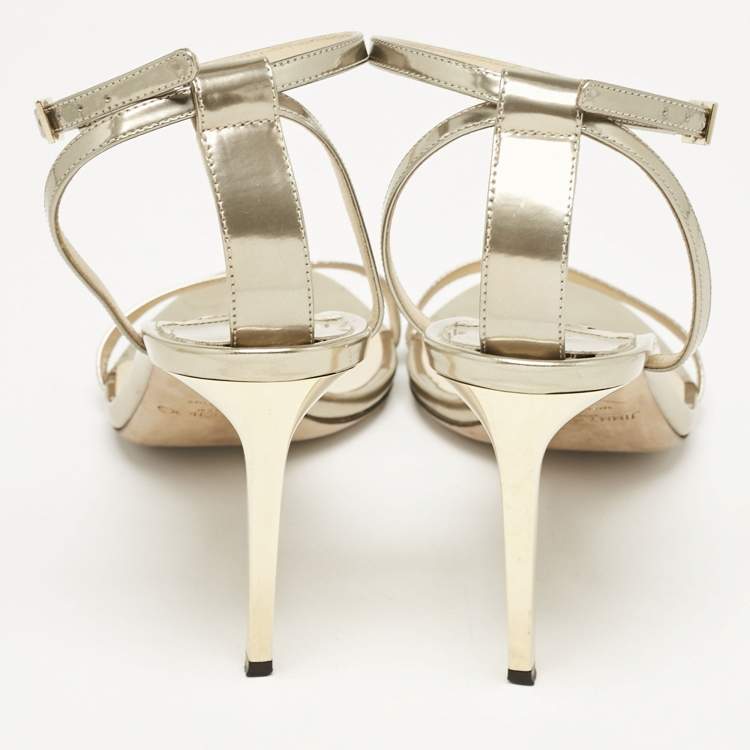 Pre Owned Jimmy Choo Gold Leather Minny Ankle Strap Sandals Size 40