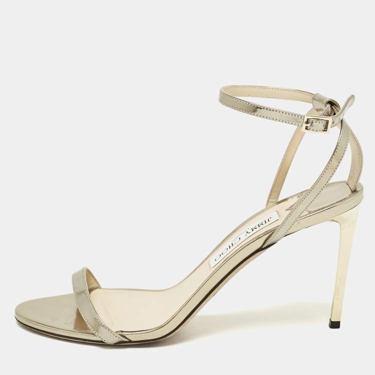 Pre Owned Jimmy Choo Gold Leather Minny Ankle Strap Sandals Size 40