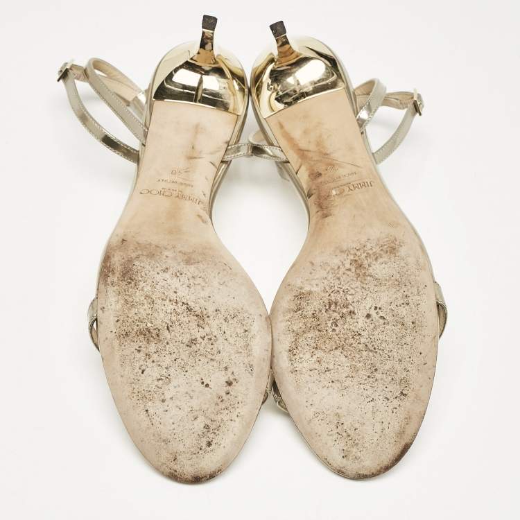 Pre Owned Jimmy Choo Gold Leather Minny Ankle Strap Sandals Size 40