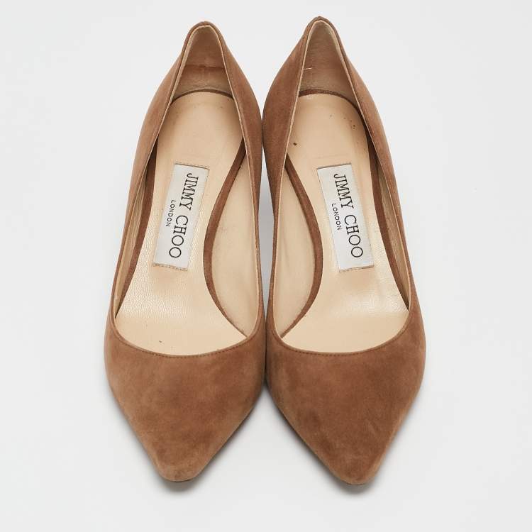 Pre Owned Jimmy Choo Brown Suede Romy Pointed Toe Pumps Size 35