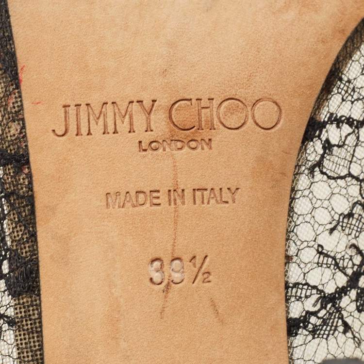 Pre Owned Jimmy Choo Black Lace Luna Peep Toe Pumps Size 39.5